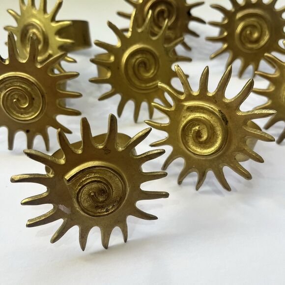 Celestial Sun Swirl Vintage Brass Napkin Rings, Set of 8 Gold Tone Goddess Solar - Picture 1 of 10